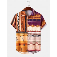 Mens Tribal Ornament Patchwork Print Short Sleeve All Matched Shirts