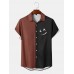 Mens Smile Face Print Contrast Patchwork Street Short Sleeve Shirts