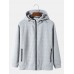 Men Knitted Pure Solid Color Zip Double Pockets Hooded Casual Hooded Jackets