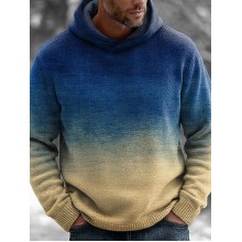 Retro Color Gradient Print Casual Knitted Hoodie Sweater