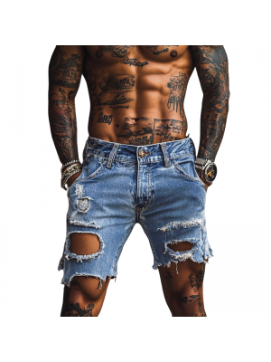 Men's Vintage Distressed Denim Shorts MTA1272F6X