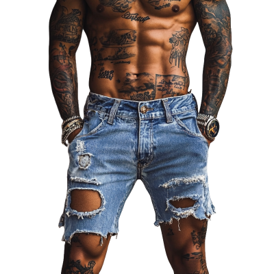 Men's Vintage Distressed Denim Shorts MTA1272F6X