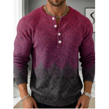 Men's Color Gradient Art Print Buttoned Cardigan Sweater