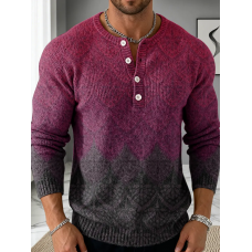 Men's Color Gradient Art Print Buttoned Cardigan Sweater