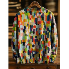 Painting Art Colorful Spotted Decorative Pattern Casual Round Collar Long Sleeve Sweater