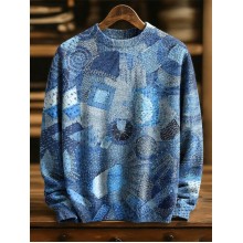 Vintage Patchwork Pattern Print Knit Pullover Sweater
