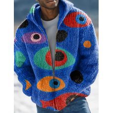Casual Abstract Art Print Zip-up Sweater Cardigan