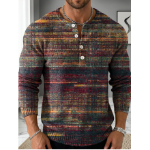 Men's Color Splicing Gradient Art Print Buttoned Cardigan Sweater