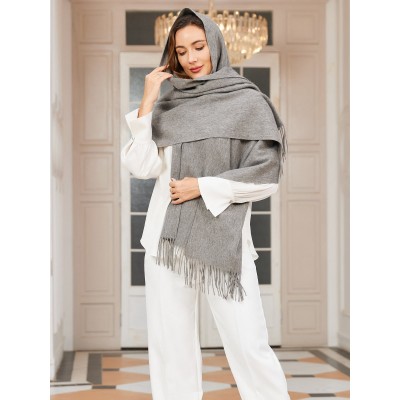 Pure Wool Scarf Shawl w/ Fringed Decoration 200x70cm/79