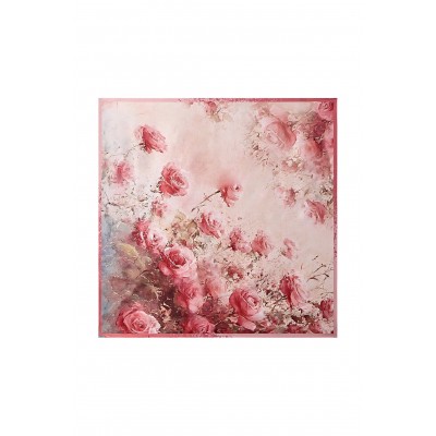Pure Silk Rose Pattern Square Scarf - Size 53x53cm