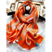 100% Mulberry Silk Printed Rectangular Long Shawl Scarf 170x53cm