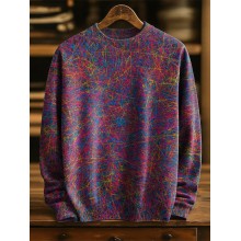 Colorful Random Line Decorative Pattern Casual Round Collar Long Sleeve Sweater