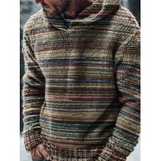 Vintage Striped Decorative Pattern Casual Knitted Hoodie Sweater