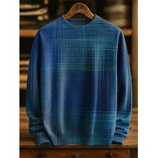 Geometric Lines And Color Block Decorative Patterns Casual Round Collar Long Sleeve Sweater