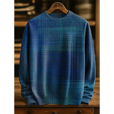 Geometric Lines And Color Block Decorative Patterns Casual Round Collar Long Sleeve Sweater