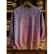 Artistic Colorful Stripes Print Knit Pullover Sweater