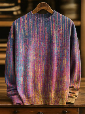 Artistic Colorful Stripes Print Knit Pullover Sweater