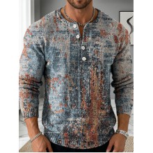 Men's Geometry Color Gradient Art Print Buttoned Cardigan Sweater