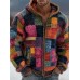 Vintage Color Block Print Knit Zip Up Sweater