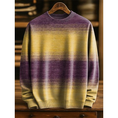 Retro Gradient Multicolor Pattern Art Print Knit Pullover Sweater