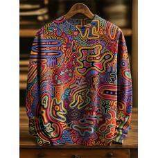 Vintage Multicolor Art Print Knit Pullover Sweater