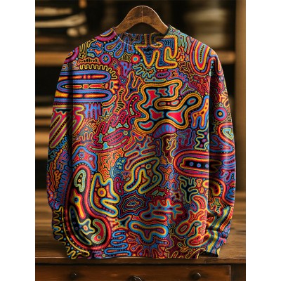 Vintage Multicolor Art Print Knit Pullover Sweater