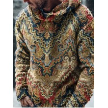 Vintage Ethnic Patterns Art Print Casual Knitted Hoodie Sweater