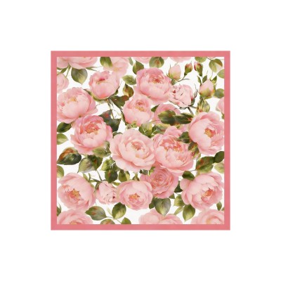 Pure Silk Pink Floral Print Square Scarf - Size 90x90cm Pure Silk Pink Floral Print Square Scarf - Size 90x90cm