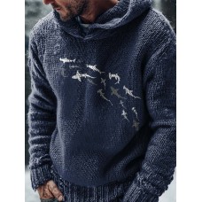 Deep Sea Sharks Print Casual Knitted Hoodie Sweater