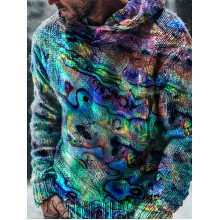 Vintage Multicolor Abstract Art Print Casual Knitted Hoodie Sweater