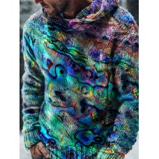 Vintage Multicolor Abstract Art Print Casual Knitted Hoodie Sweater